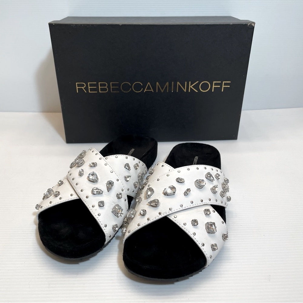 Rebecca Minkoff Theo Jewel White Slide Sandal - Picture 1 of 11